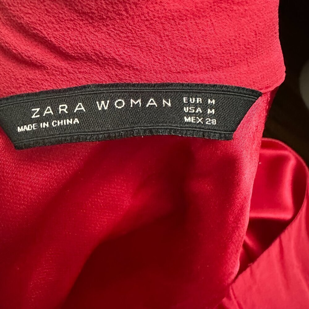 3/$30 Zara Woman silk dress in vibrant red, size M - Picture 7 of 7